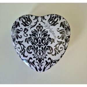 Brighton Black White Le Fleur Heart Shaped Storage Tin Trinket Gift Box with Lid